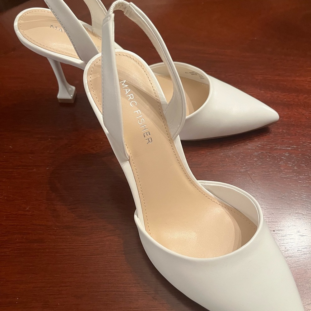 Marc Fisher White Kitten Heel Slingback Pumps
